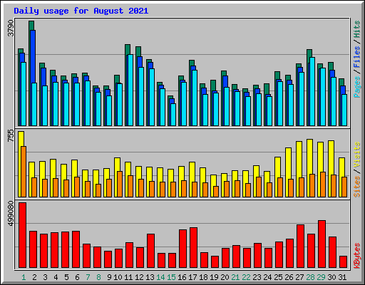 Daily usage for August 2021
